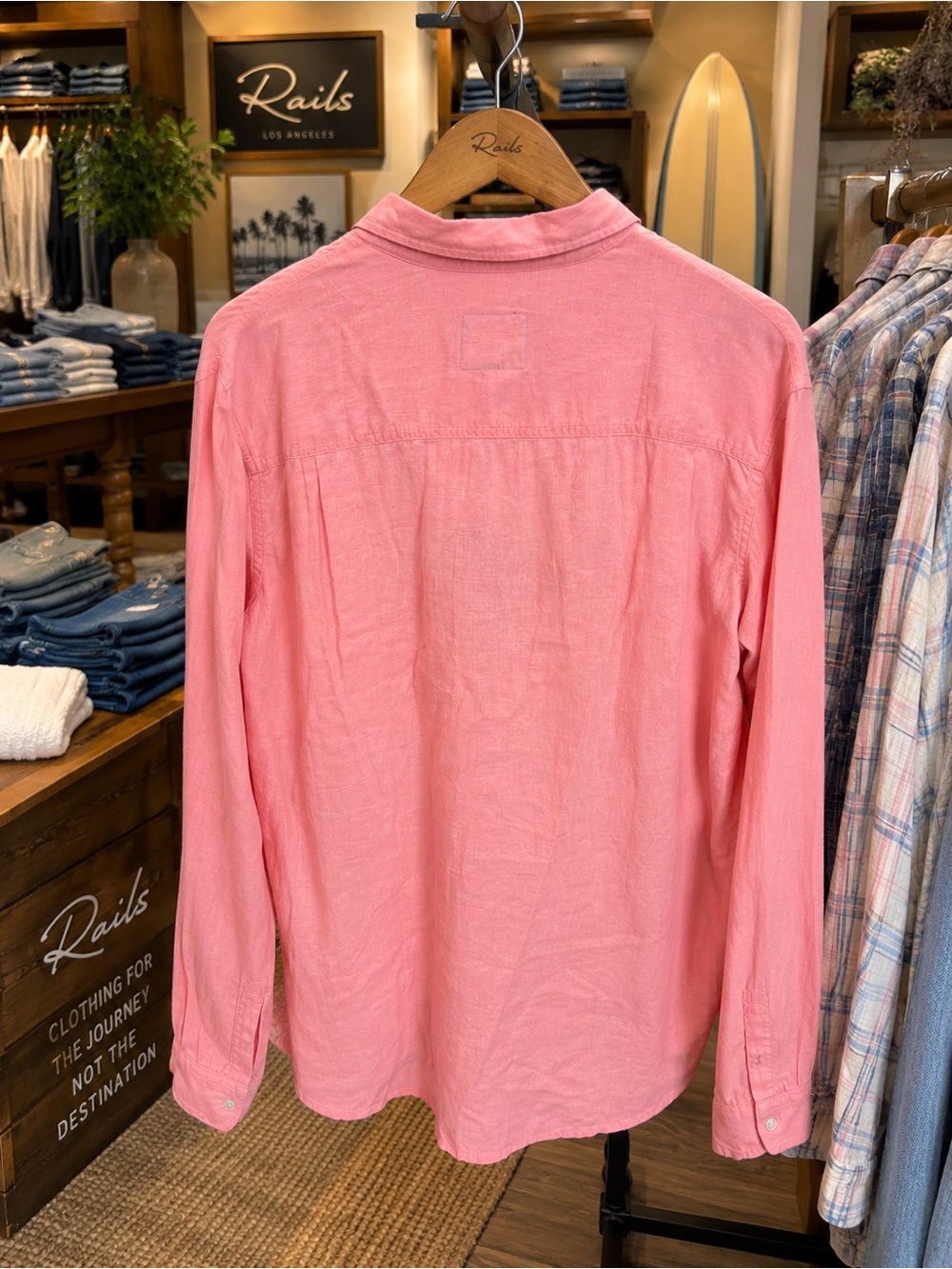 NWT Rails Mykonos Agate Linen Rayon Shirt Coral Pink Men’s Large MSRP $148 - Picture 3 of 11